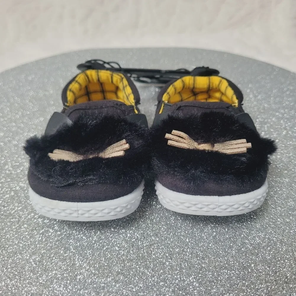 Wonder Nation Black Kitty Cat Furry Slip On Shoes Baby Girl Size 3 New